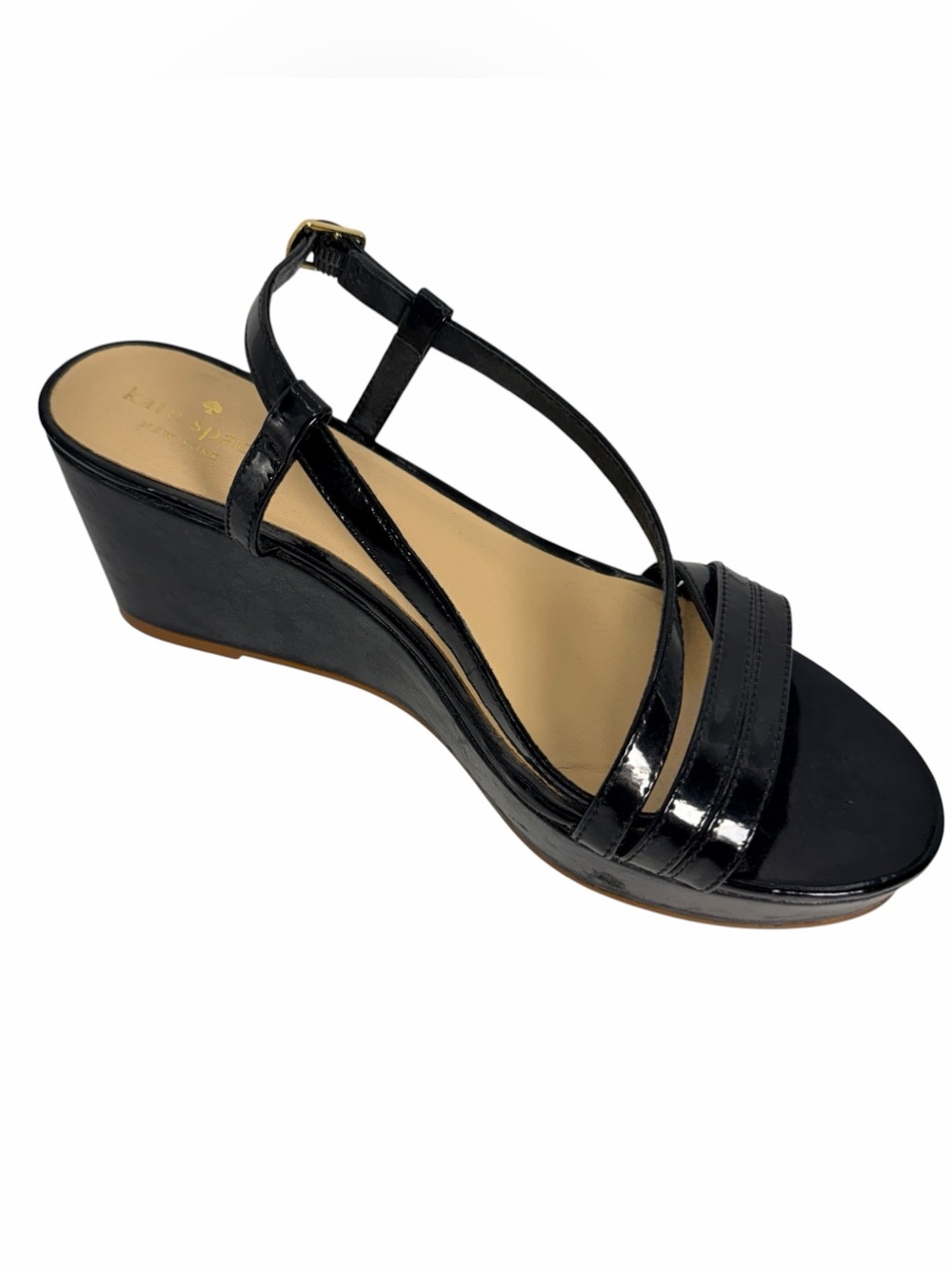 Kate Spade New York Black Patent Leather Platform Wedge Sandals Women Size 8.5 - Picture 5 of 8